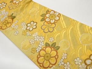 変わり青海波に花々・雪輪・古典柄模様織出し袋帯